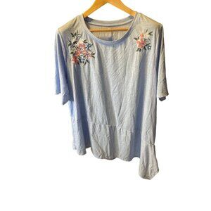 Lane Bryant Light Blue Floral Round Neck Asymmetrical Hem Top Sz 22